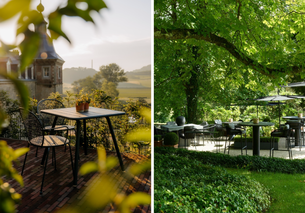 Les plus belles terrasses de restaurants étoilés à Liège et dans les environs (ici, le Château Neercanne et La Roseraie) - photos DR