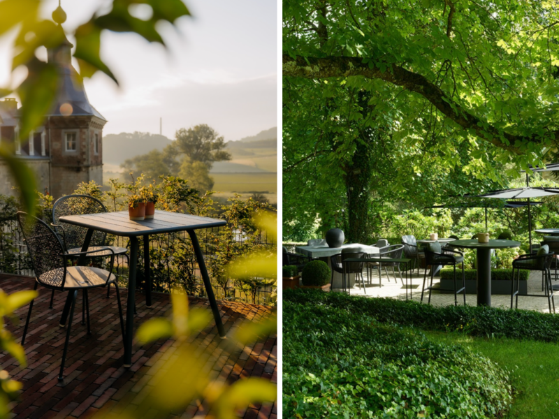 Les plus belles terrasses de restaurants étoilés à Liège et dans les environs (ici, le Château Neercanne et La Roseraie) - photos DR