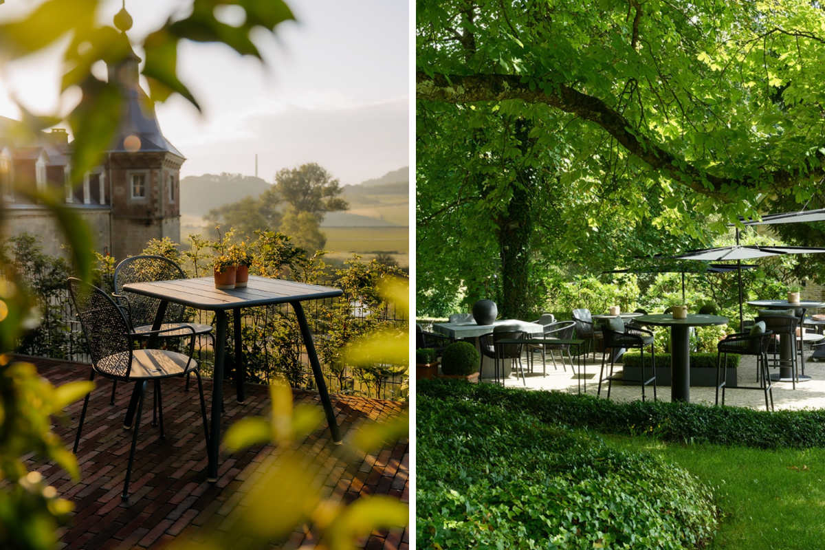 Les plus belles terrasses de restaurants étoilés à Liège et dans les environs (ici, le Château Neercanne et La Roseraie) - photos DR